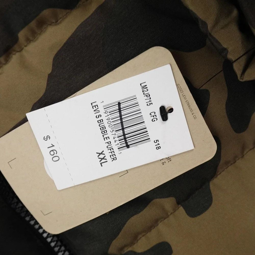 NEW Levis Jacket Mens 2XL Green Camo Quilted Puffer Coat Full Zip Insulated Hunt